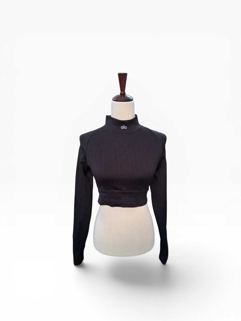 ALO Yoga Seamless Cropped Cable Knit Black Long Sleeve Top Size S